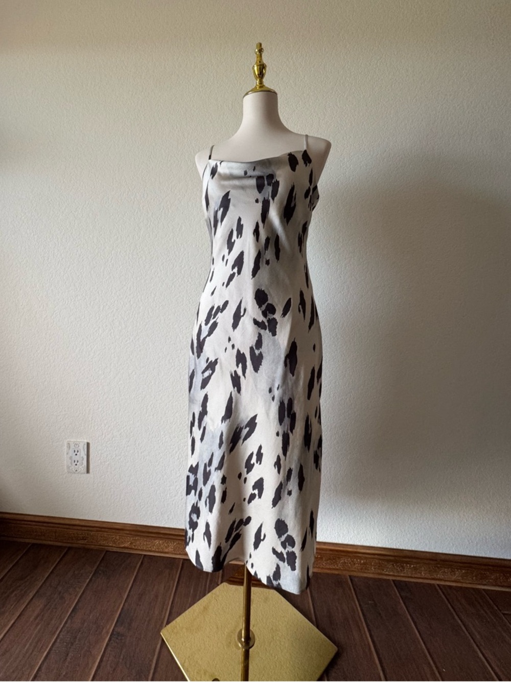Vintage Express Black & White Animal-Print Midi Slip Dress